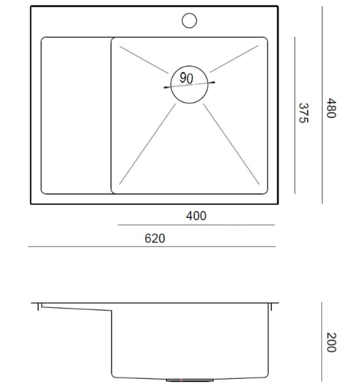 Aquadesign Clara Nerjaveče Jeklo Pomivalno Korito z Desno Posodo 62x48cm Zgornja Montaža z Odkapnim Regalom, Odprtino za Pipo in Nerjavečo Jekleno Čepko - 1208967755
