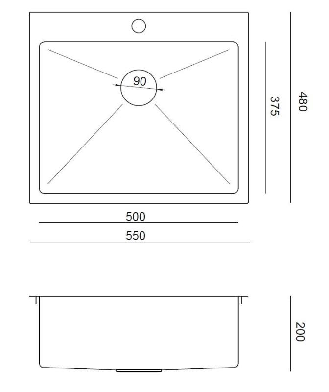 Aquadesign Clara RVS Pomivalno korito 55x48cm Vgradnja z odprtino za pipo in RVS čep - 1208967756