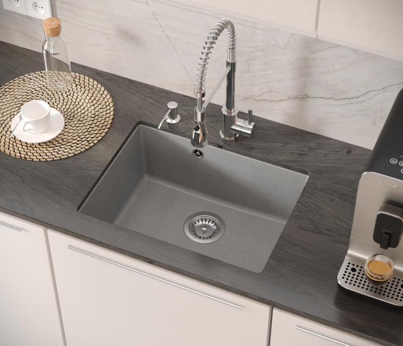 Quadri Elston Siva Granitna Podgradna Pomivalno Korito 495x360mm z Nerjavečo Jekleno Čepko 1208967773