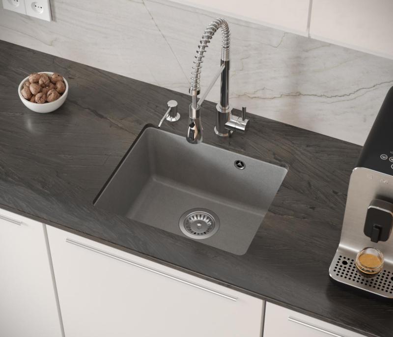 Quadri Elston Sivi Granitni Podpultni Pomivalnik 420x335mm z Nerjavečim Jeklom Čep 1208967775