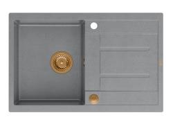 Quadri Sheffield Siva Granitna Vgradna Pomivalno Korito 78x50cm z Odtoknim Delom in Bakrenim Čepom - 1208967791