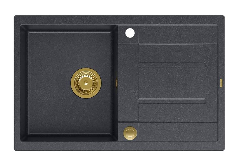 Quadri Sheffield Antracit Granit Vgradni Pomivalnik 78x50cm z Odcejalnikom in Zlato Priključkom - 1208967795