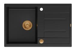 Quadri Sheffield Antracitni Granitni Vgradni Pomivalnik 78x50cm z Odtoknim Delom in Bakrenim Čepom - 1208967797
