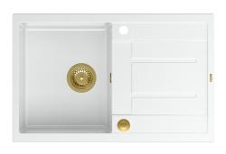 Quadri Sheffield Bela Granitna Vgradna Pomivalno Korito 78x50cm z Odtoknim Delom in Zlato Čepko - 1208967802