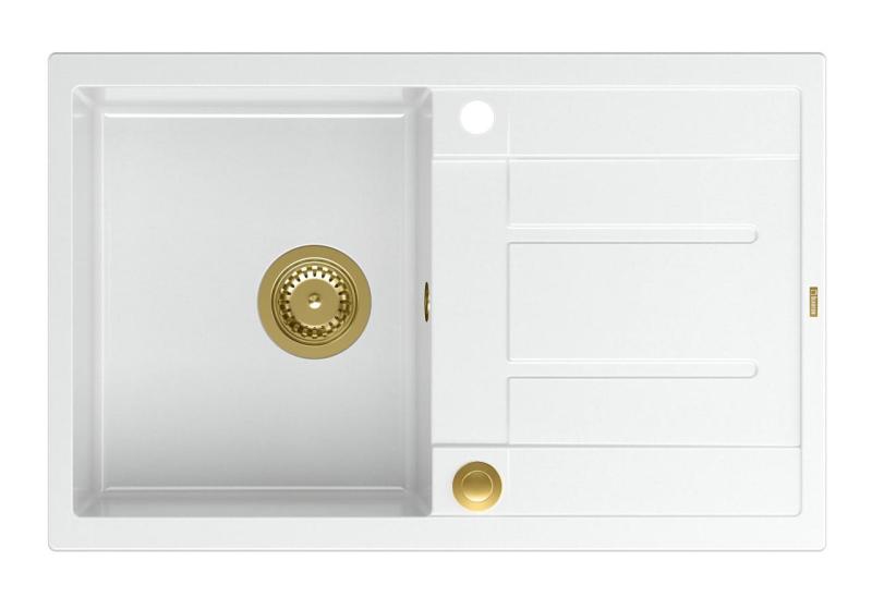 Quadri Sheffield bela granitna vgradna pomivalna korita 78x50cm z odcejalnikom in bakrenim čepom - 1208967803