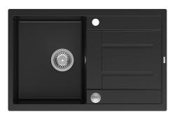 Quadri Sheffield Zwart Granieten Opbouw Spoelbak 78x50cm met Afdruipgedeelte en RVS Plug - 1208967805