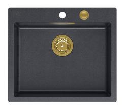 Quadri Sheffield Antracit Granitni Nadgradni ali Ploščati Vgradni Pomivalno Korito 57x50 cm z Mizo za Pipo in Zlati Čep - 1208967813