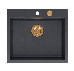 Quadri Sheffield Antracit Granitna Nadgradna ali Ploskovgradna Pomivalno Korito 57x50 cm z Odprtino za Pipo in Bakrenim Čepom - 1208967814