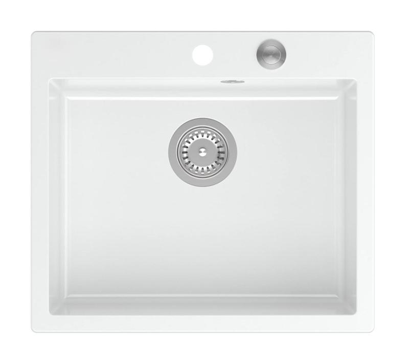 Quadri Sheffield Bel Granieten Inbouw- of Opbouwspoelbak 57x50 cm met Kraangat en RVS Plug - 1208967815