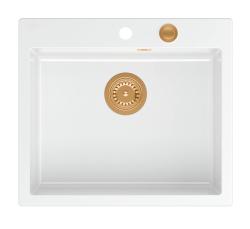 Quadri Sheffield Bela Granitna Vgradna ali Nadgradna Pomivalno Korito 57x50 cm s Polico za Pipo in Bakrenim Čepom - 1208967818
