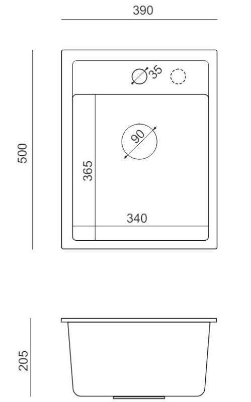 Quadri London Granitna Siva Pomivalno Korito 39x50 cm s Odprtino za Pipo za Montažo - 1208967844