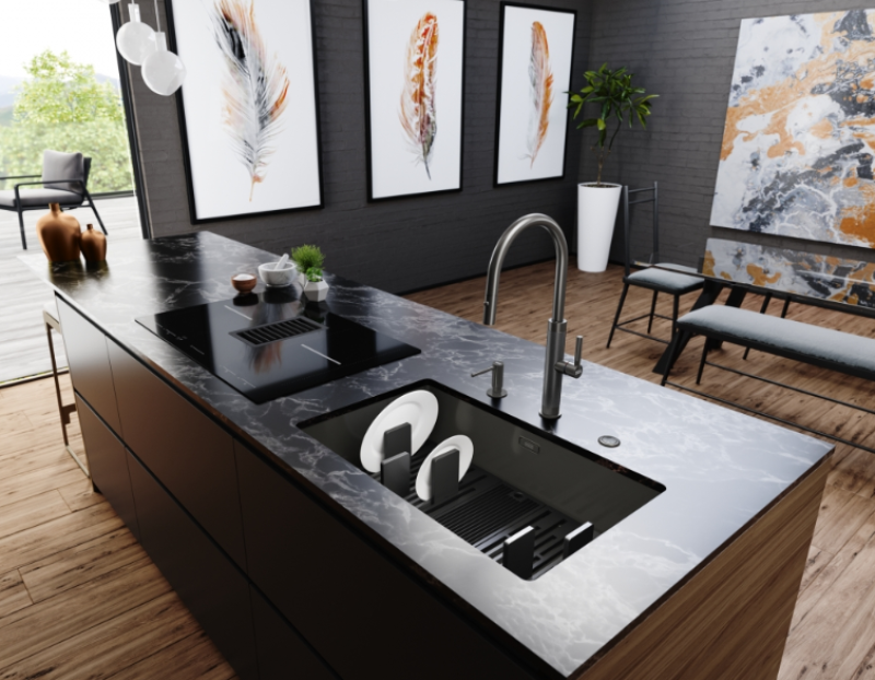 Franke Mythos Masterpiece Kuhinjska Pipa Antracit z J-izlivom in Izvlečno Pršilno Glavo - 115.0711.555