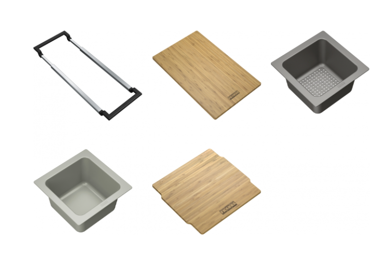 Franke Universeel Accessoire All-In Set 2 - Snijplank, Plastična Vložna Posoda, Plastična Posodica in Teleskopski Most 112.0655.482