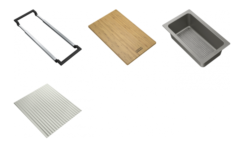 Franke Universele Accessoire All-In Set 3 - Rezkalna deska, plastična vstavljiva posoda, odcejalna podloga in teleskopski most 112.0655.483