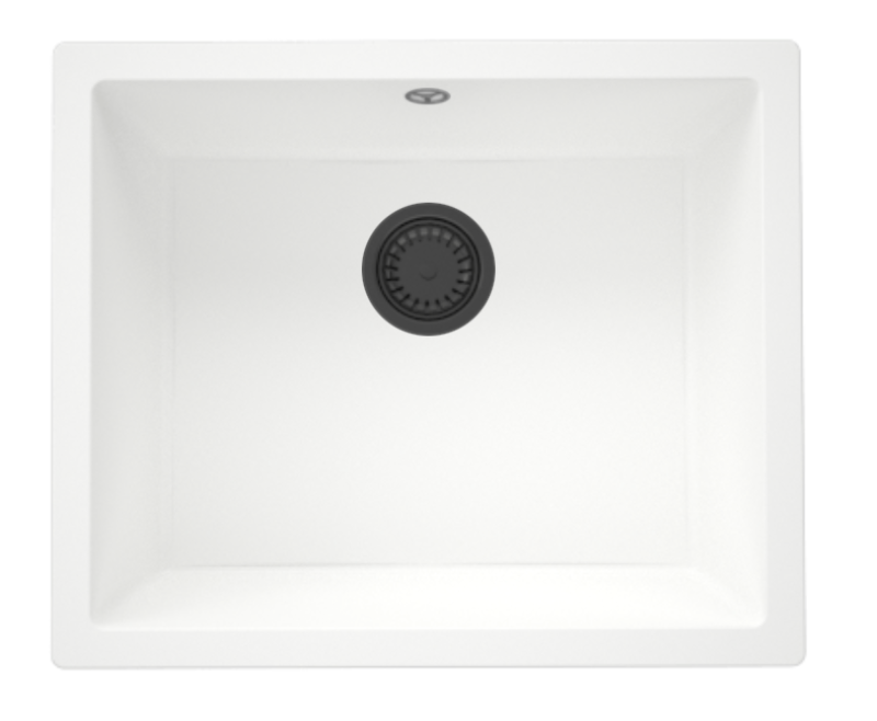 GraniteMy Univerzalni Granitni Beli Umivalnik 50x40 cm nadgradnja, podgradnja in vgradnja z vtičem iz kovine gun metal - 1208967925