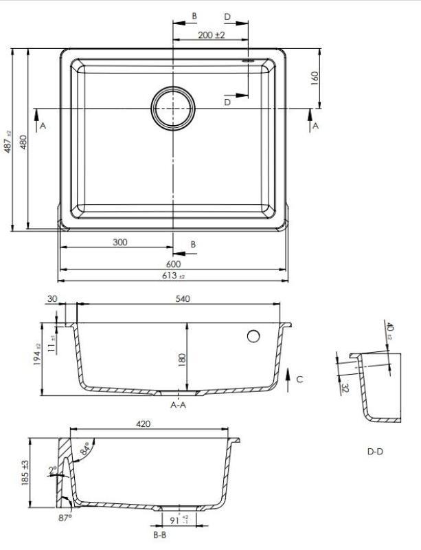 GranitMy Tradition Podeželsko Pomivalno Korito Granitno Pomivalno Korito 60x48 cm Črna Podgradnja in Ravna Gradnja z Zlato Zaporko 1208967938