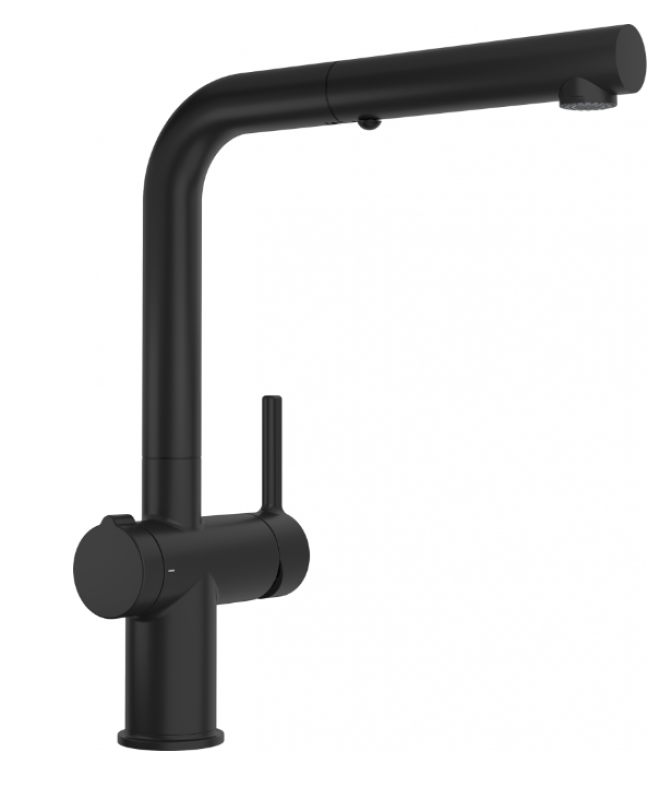 Franke Active Twist Enoročna Mešalna Armatura Črna z Izvlečno Izlivno Cevjo in Integriranim Odtočnim Upravljanjem 115.0669.769