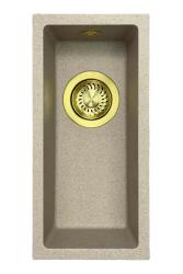 GraniteMy Universal granitna bež peščena majhna pomivalna korita 17x40 cm nadgradna, podgradna in ravna vgradnja z zlatim čepom 1208968003.