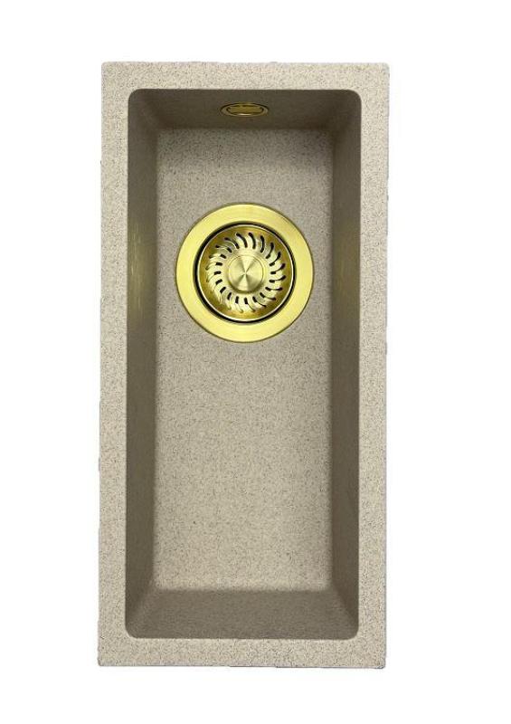 GraniteMy Universal granitna bež peščena majhna pomivalna korita 17x40 cm nadgradna, podgradna in ravna vgradnja z zlatim čepom 1208968003.