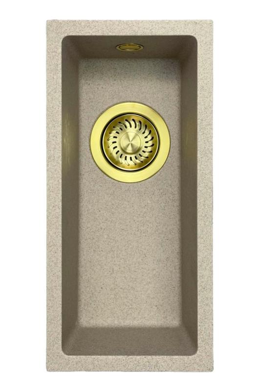 GraniteMy Universal granitna bež peščena majhna pomivalna korita 17x40 cm nadgradna, podgradna in ravna vgradnja z zlatim čepom 1208968003.