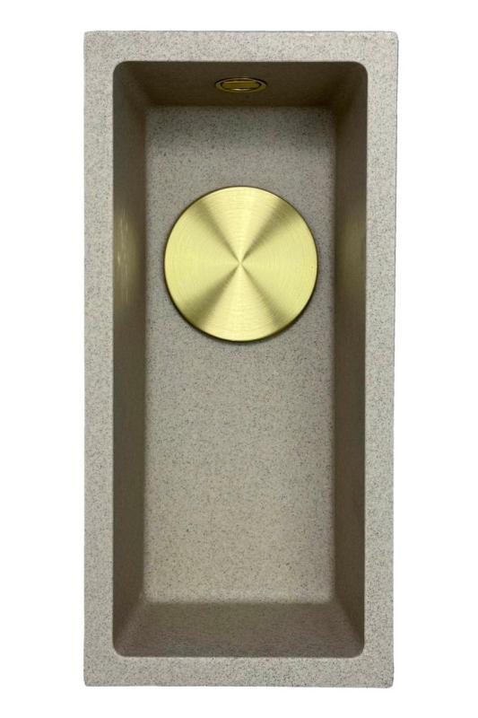 GraniteMy Universal granitna bež peščena majhna pomivalna korita 17x40 cm nadgradna, podgradna in ravna vgradnja z zlatim čepom 1208968003.