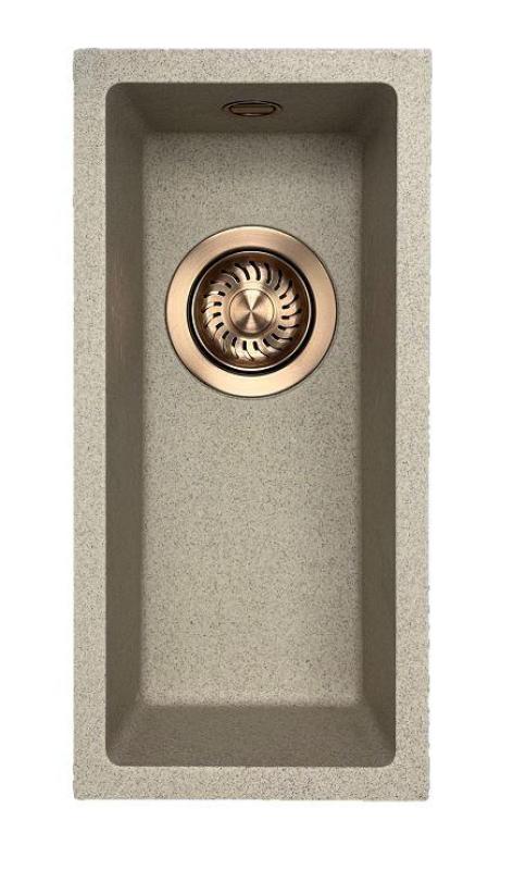 GraniteMy Universal granitna bež pesek majhna pomivalna korita 17x40 cm nadgradnja podgradnja in vgradnja z bakrenim čepom 1208968004