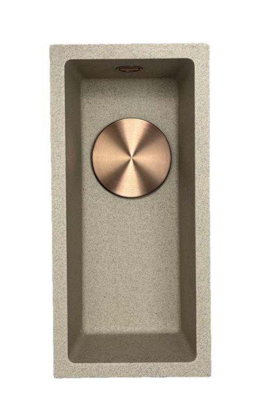 GraniteMy Universal granitna bež pesek majhna pomivalna korita 17x40 cm nadgradnja podgradnja in vgradnja z bakrenim čepom 1208968004