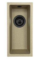 GraniteMy Universal granitna bež peščena majhna umivalnica 17x40 cm nadgradna, vgradna in raven vgradnja s črnim čepom 1208968005.