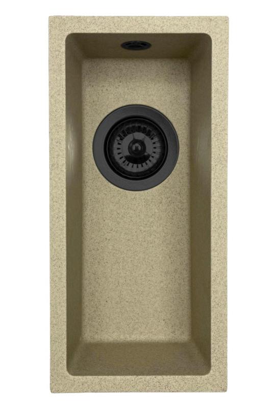 GraniteMy Universal granitna bež peščena majhna umivalnica 17x40 cm nadgradna, vgradna in raven vgradnja s črnim čepom 1208968005.