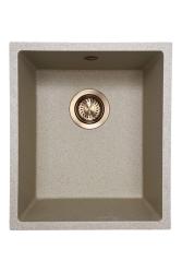 GraniteMy Universele granieten beige zand gootsteen 34x40 cm opbouw onderbouw en vlak inbouw met koperen plug 1208968009