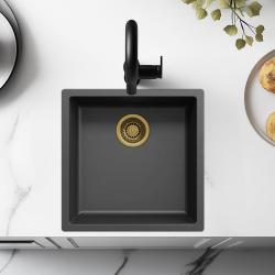Črno pomivalno korito 40x40cm podgradnja, nadgradnja in vgradnja s zlatim zamaškom 1208968034