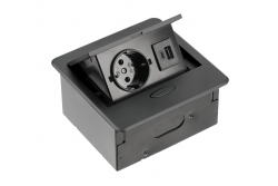 AVARO Vgradna pohištvena vtičnica, 1x Schuko vtičnica, USB A+C, 1.5m kabel, Črna