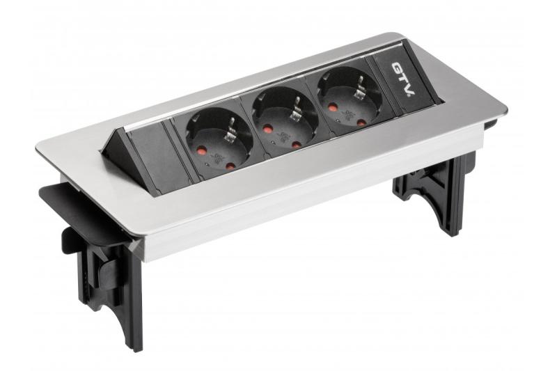 Namizni podaljšek brez kasete 3x schuko vtičnica, 1,5m napajalni kabel z inox vtičem (montaža z vijaki)