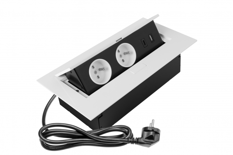 Pohištvena vtičnica 2x schuko vtičnica, USB A+C, brez kabla, bela