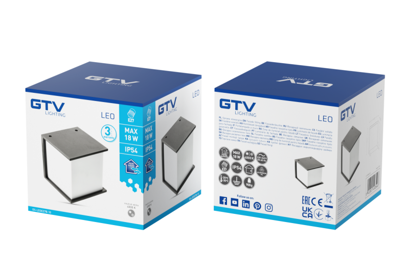 Fasada svetilka LEO, E27, MAX. 18W, IP54, AC220-240V, 50/60Hz, črna