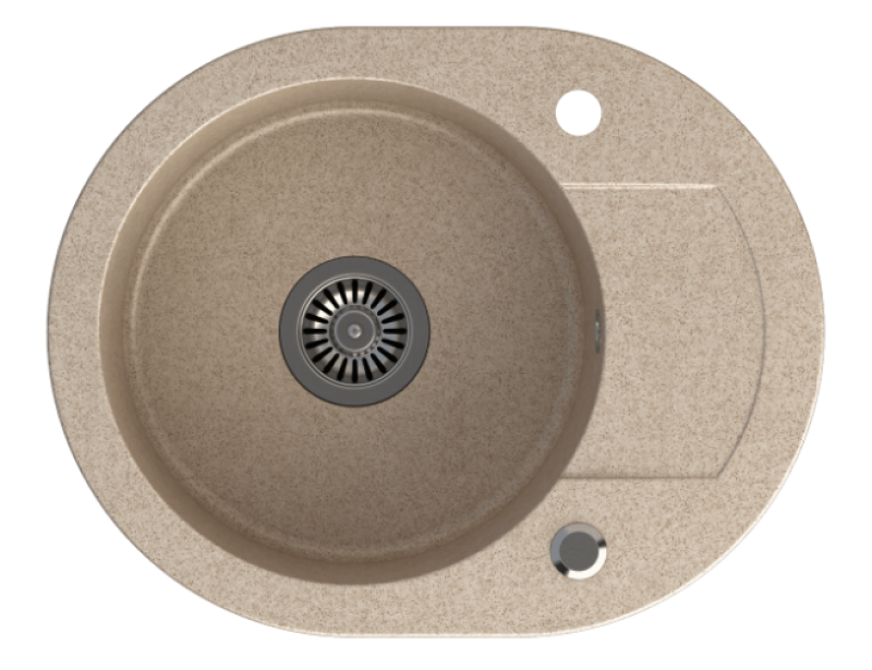 Quadri London Beije Pesek Granitno Okroglo Pomivalno Korito z Odcejalnim Delom in Inox Čepom 585x460mm Obrnljivo - 1208969495