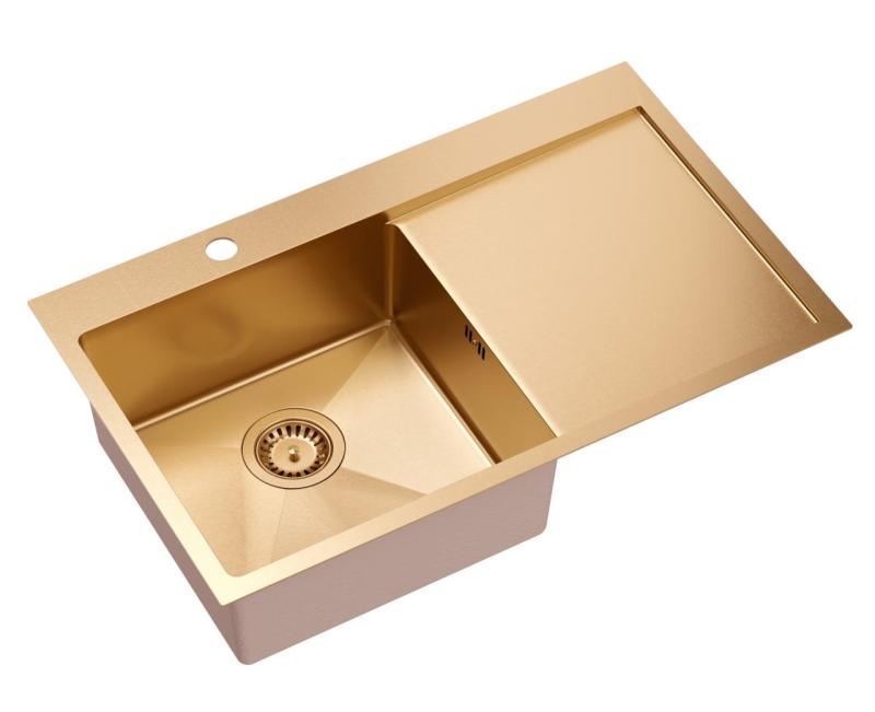 Aquadesign Clara Pomivalno Korito Baker 78x48cm Nadgradnja ali Vgradnja z Odkapnim Regalom, Pipo in Bakrenim Čepom - 1208969500