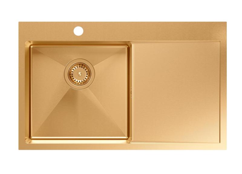 Aquadesign Clara Pomivalno Korito Baker 78x48cm Nadgradnja ali Vgradnja z Odkapnim Regalom, Pipo in Bakrenim Čepom - 1208969500