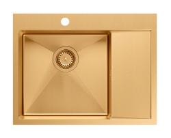 Akvadizajn Clara Pomivalno Korito Baker 62x48cm Nadgradna ali Vgradna z Odkapnim Regalom, Polico za Pipo in Bakrenim Čepom - 1208969503