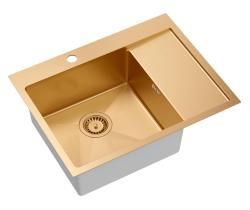 Akvadizajn Clara Pomivalno Korito Baker 62x48cm Nadgradna ali Vgradna z Odkapnim Regalom, Polico za Pipo in Bakrenim Čepom - 1208969503