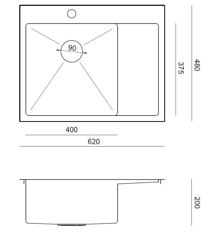 Akvadizajn Clara Pomivalno Korito Baker 62x48cm Nadgradna ali Vgradna z Odkapnim Regalom, Polico za Pipo in Bakrenim Čepom - 1208969503