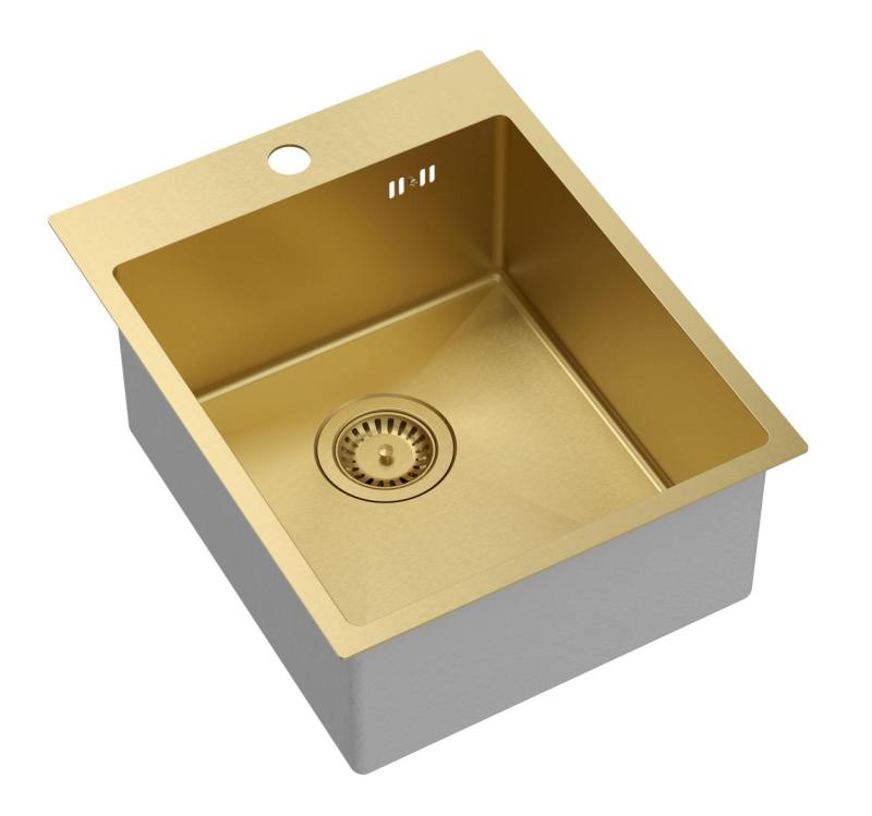 Aquadesign Clara Umivalnik Zlata 40x50cm Nadgradnja ali Vgradnja z Banko za Pipo in Zlatim Čepom - 1208969506