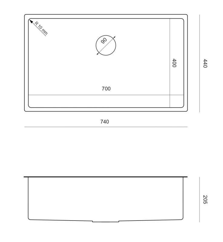 Aquadesign Zara Pomivalno Korito Baker 74x44cm Podvgradna, Vgradna in Nadgradna z Bakrenim Čepom - 1208969510
