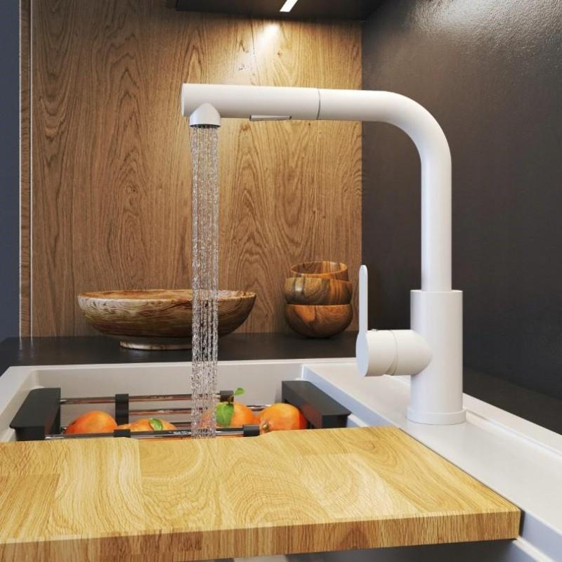 Graniteland Celeste Kuhinjska Armatura Bela z Izvlečno Cevjo in Dvostransko Ročno Prho 1208969526