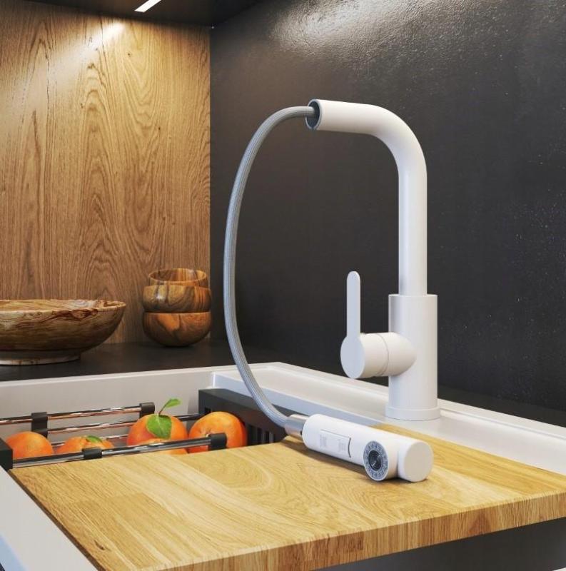 Graniteland Celeste Kuhinjska Armatura Bela z Izvlečno Cevjo in Dvostransko Ročno Prho 1208969526