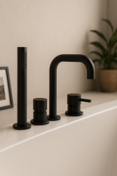 Waterevolution Flow 4-luknjasta kopalniška pipa za montažo na rob kopalne kadi Črna H T138HPR