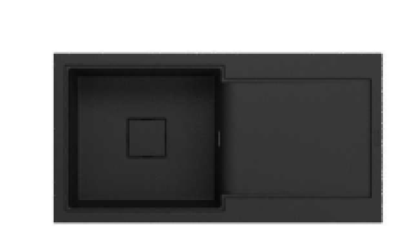 GraniteMy Zafiri Črno Granitno Nadgradno Korito 97x50 cm z Odcejalnikom, Obrnljivo, z Črnim Kvadratnim Odtokovnim Pokrovom 1208969997