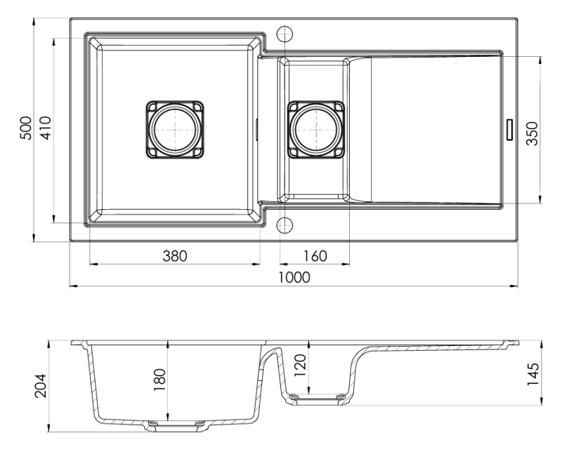 GraniteMy Zafiri Črna Granitna Vgradna Pomivalna Korita 1,5 Korita 100x50 cm z Odcejalnikom, Obrnljivo, s Črnim Kvadratnim Odtočnim Pokrovom 1208969998
