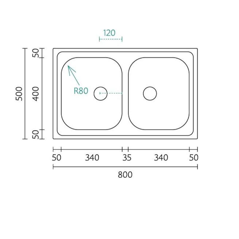 Banka Centurio 20 nerjaveče jeklo dvojno pomivalno korito nadpultno 80x50cm 1208970026