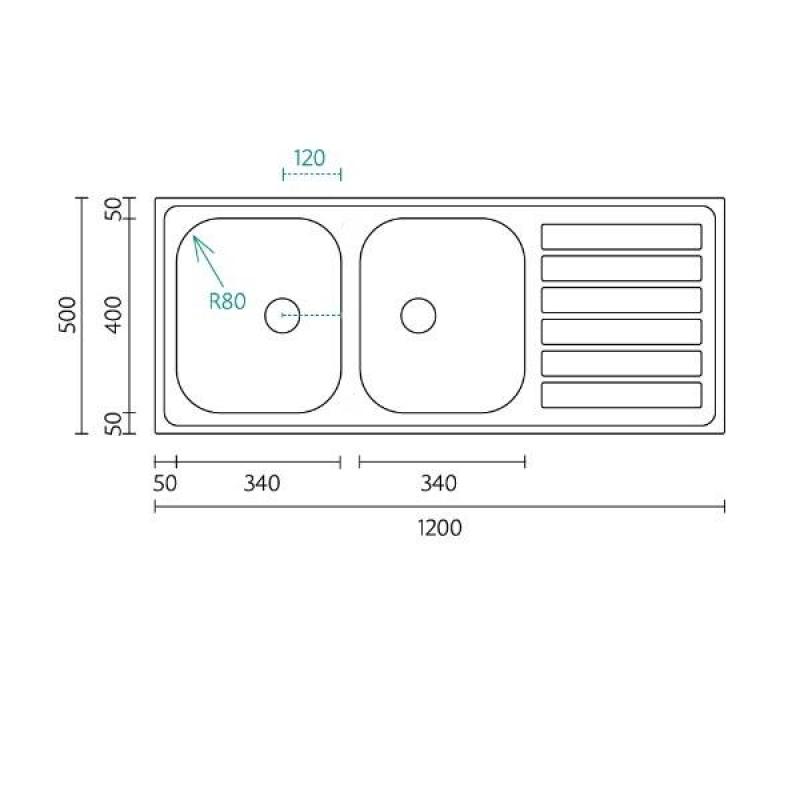 Banka Centurio 120 RVS dvojno pomivalno korito nadgradnja 120x50cm z odcejalnikom 1208970029